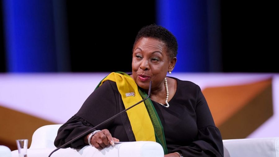 Minister of Culture, Gender, Entertainment and Sport, the Honourable Olivia Grange, speaks during the FIFA Women&#039;s Football Convention in Paris, France on Friday, 7 June 2019