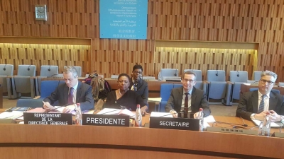 Minister of Culture, Gender, Entertainment and Sport, the Honourable Olivia Grange, chairs a meeting of the Committee on Conventions and Recommendations at the 206th Session of the UNESCO Executive Board meeting in Paris, France.