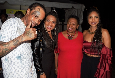 The Honourable Olivia Grange, the Minister of Culture, Gender, Entertainment and Sport shares a light moment with Recording Artistes Tommy Lee, Carlene Davis and Naomi Cowan (left-right) at last evening’s Caribbean Love Concert. The concert was held to raise funds to assist Caribbean Countries that were devastated by the recent hurricanes.   