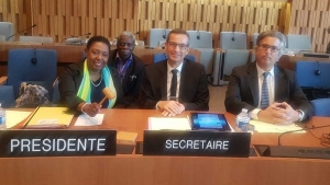 Minister of Culture, Gender, Entertainment and Sport, the Honourable Olivia Grange (left) after chairing a meeting of UNESCO&#039;s Conventions and Recommendations Committee on Friday, 5 October 2018. Also pictured are Secretary General of the Jamaica National Commission for UNESCO, Everton Hannam (2nd left) Guillermo Trasancos and Jean-Christophe Badaroux-Mendieta both of the Secretariat of the Committee.